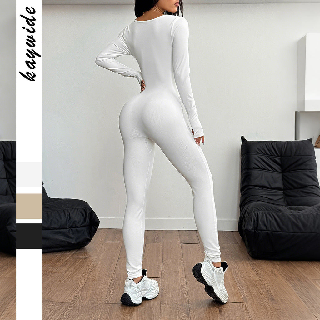 Bodycon Jumpsuit à manches longues sculptant pour femmes avec décolleté carré et couture sculptante Echo Archiv