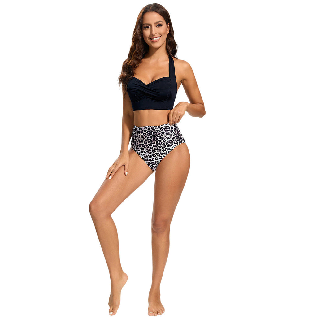 Ensemble de bikini taille haute pour femmes avec haut rembourré et design léopard R&B