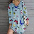 Robe tunique oversize pour femmes avec décolleté en V et imprimé papillon Echo Archive