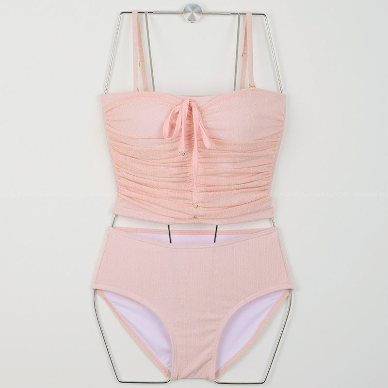 Ensemble de bikini taille haute pour femmes avec haut froncé et bretelles réglables R&B