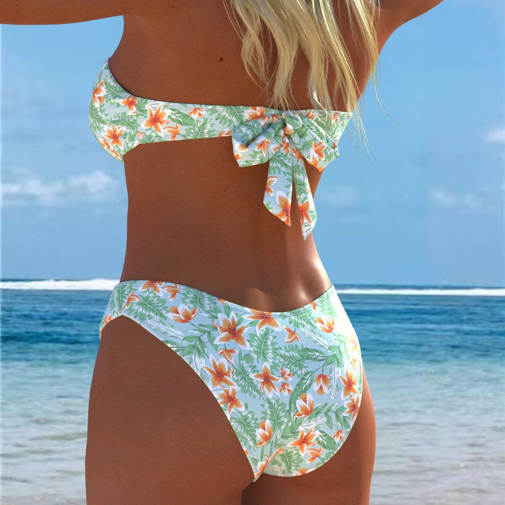 Bikini bandeau pour femmes avec un motif de plumes unique et une taille haute R&B