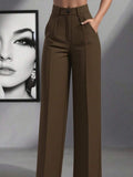 Pantalon Palazzo Stretch taille haute pour femmes avec plis marqués et poches Echoarchiv