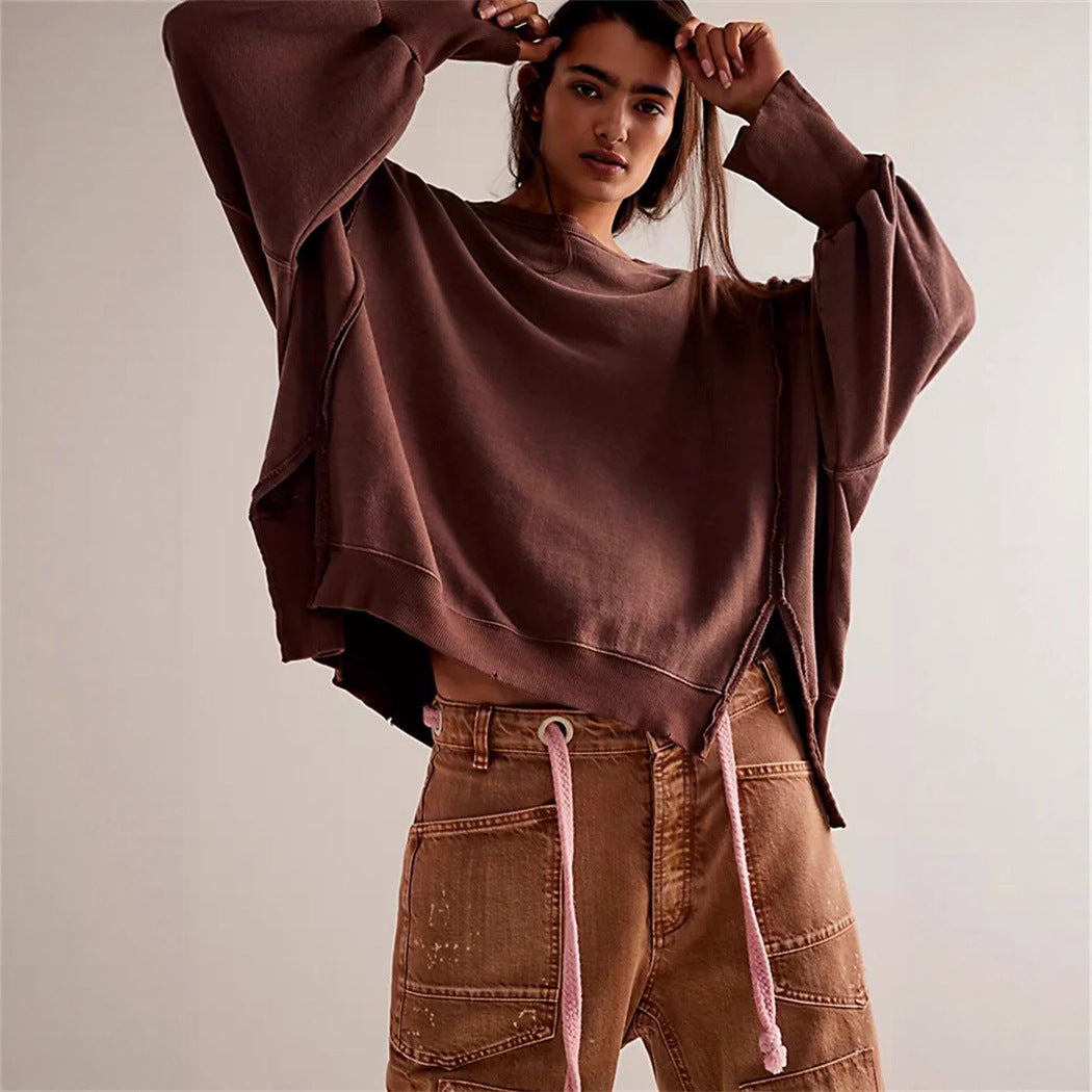 Sweatshirt oversized pour femmes avec manches ballon, coutures ouvertes et fentes latérales Echo Archiv