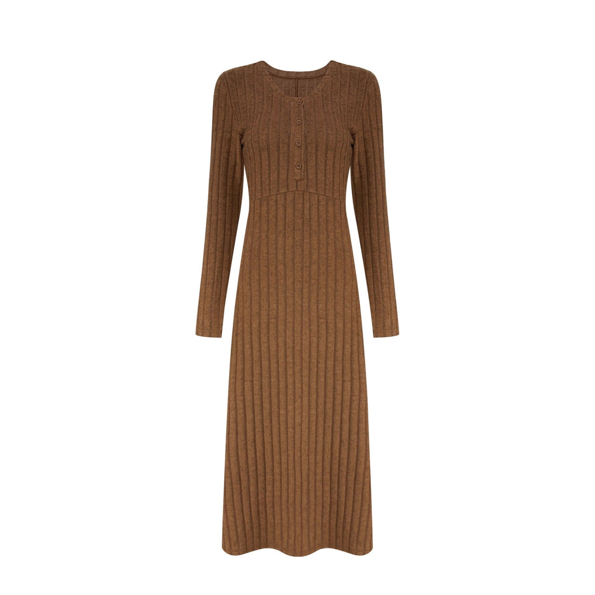 Robe maxi en tricot côtelé pour femmes avec couture à la taille et patte de boutonnage Echoarchiv