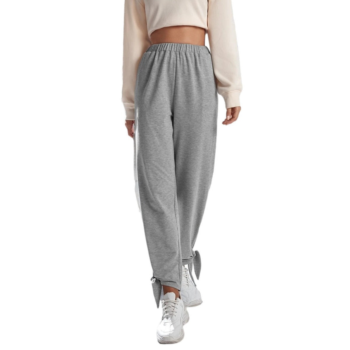 Pantalon de jogging décontracté pour femmes avec taille élastique haute, poches latérales et lien à la cheville