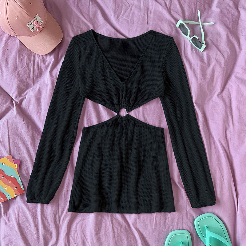 Robe de plage pour femmes avec découpe raffinée et manches longues R&B