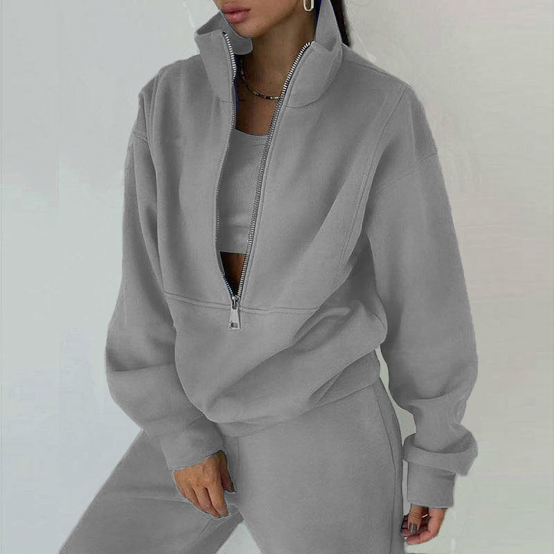 Ensemble de sweat-shirt à demi-zip et pantalon de jogging pour femmes avec col montant, coupe oversize et doux French-Terry Echo Archiv