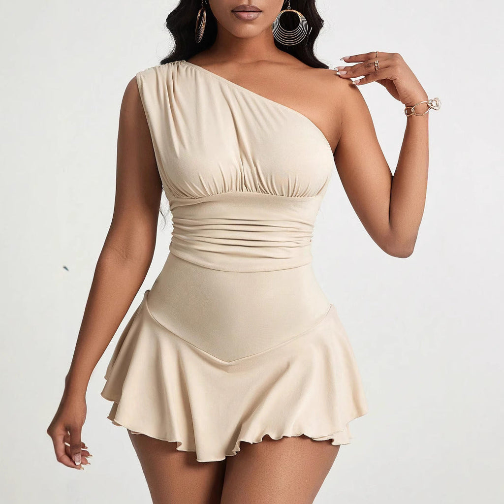 Robe Mini Asymétrique À Une Bretelle Avec Détails Froncés Pour Femme | Idéale Pour Événements Et Sorties