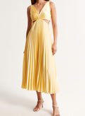 Robe midi plissée pour femmes avec partie bustier torsadée et découpes latérales R&B