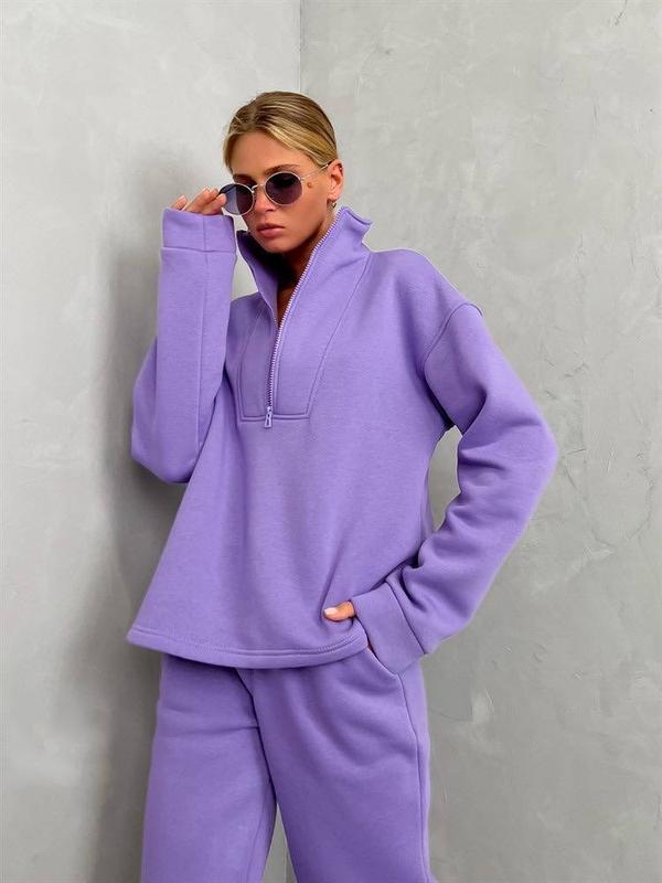 Ensemble de lounge oversize à demi-zip pour femmes en French-Terry lourd avec col montant