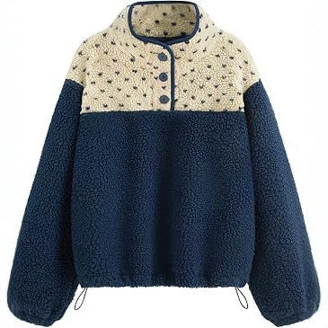 Pull en teddy polaire pour femmes avec col montant, fermeture à boutons-pression et cordon Echoarchiv