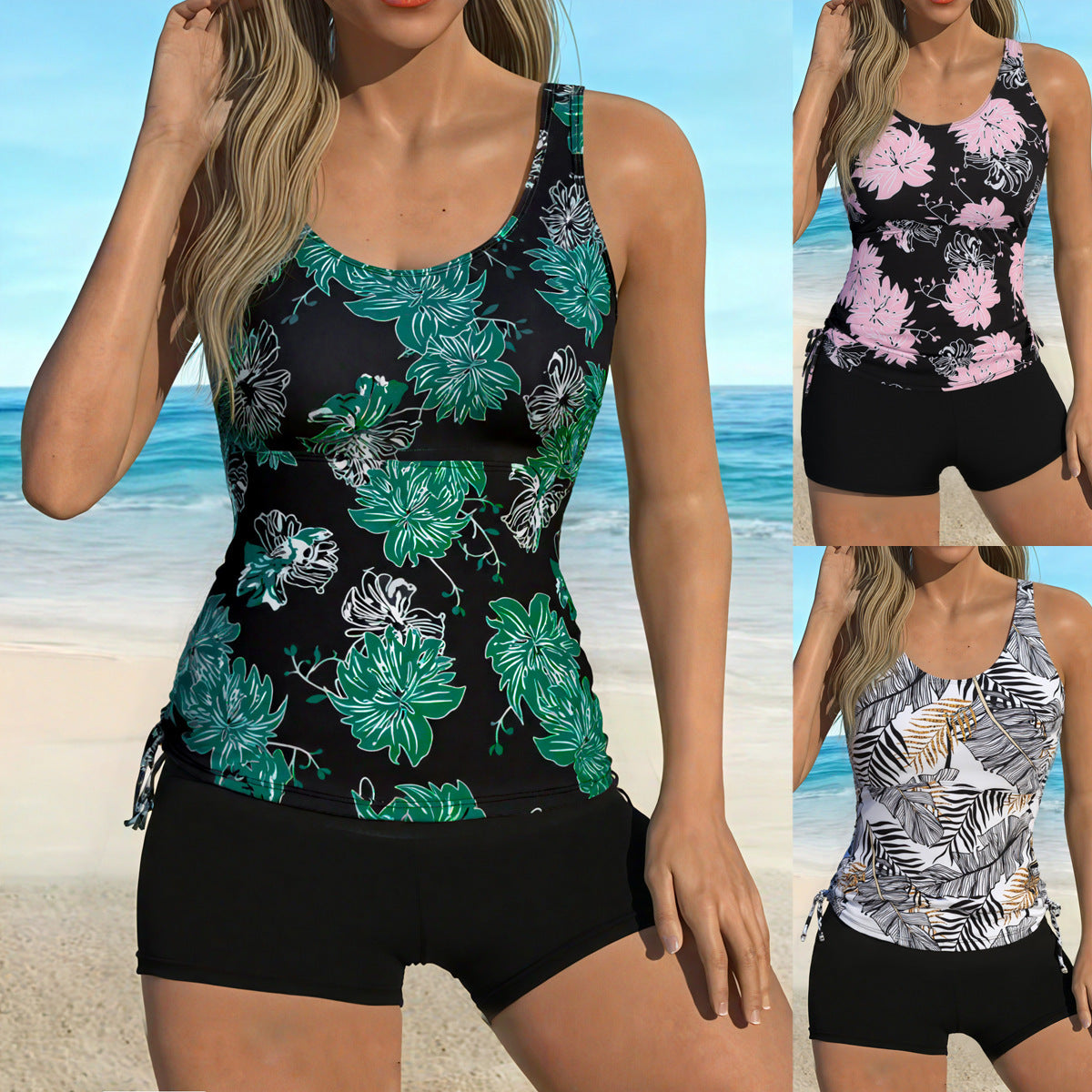Ensemble Tankini Femme avec design floral tendance et shorts confortables R&B