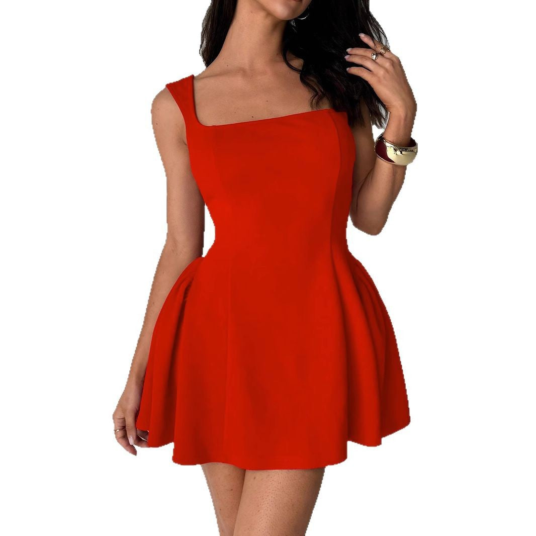 Robe Mini Fluide Femme avec Décolleté Carré et Jupe Évasée R&B