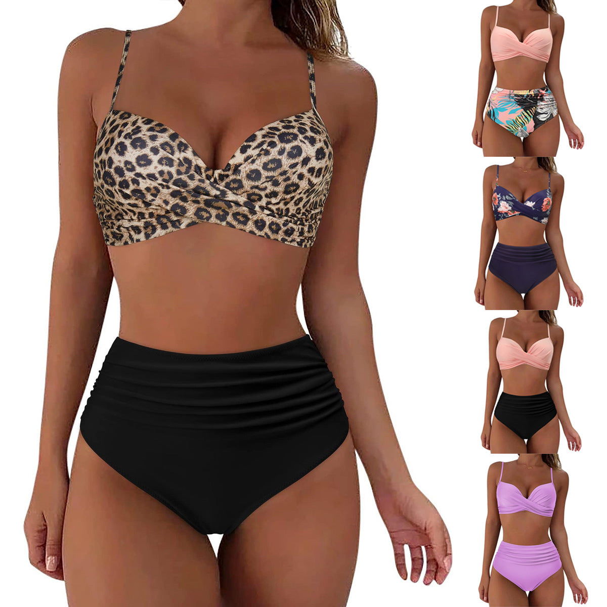 Ensemble de bikini taille haute pour femmes avec haut floral et culotte froncée R&B