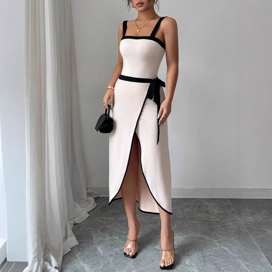 Robe portefeuille élégante pour femmes avec fente profonde et ceinture à la taille R&B