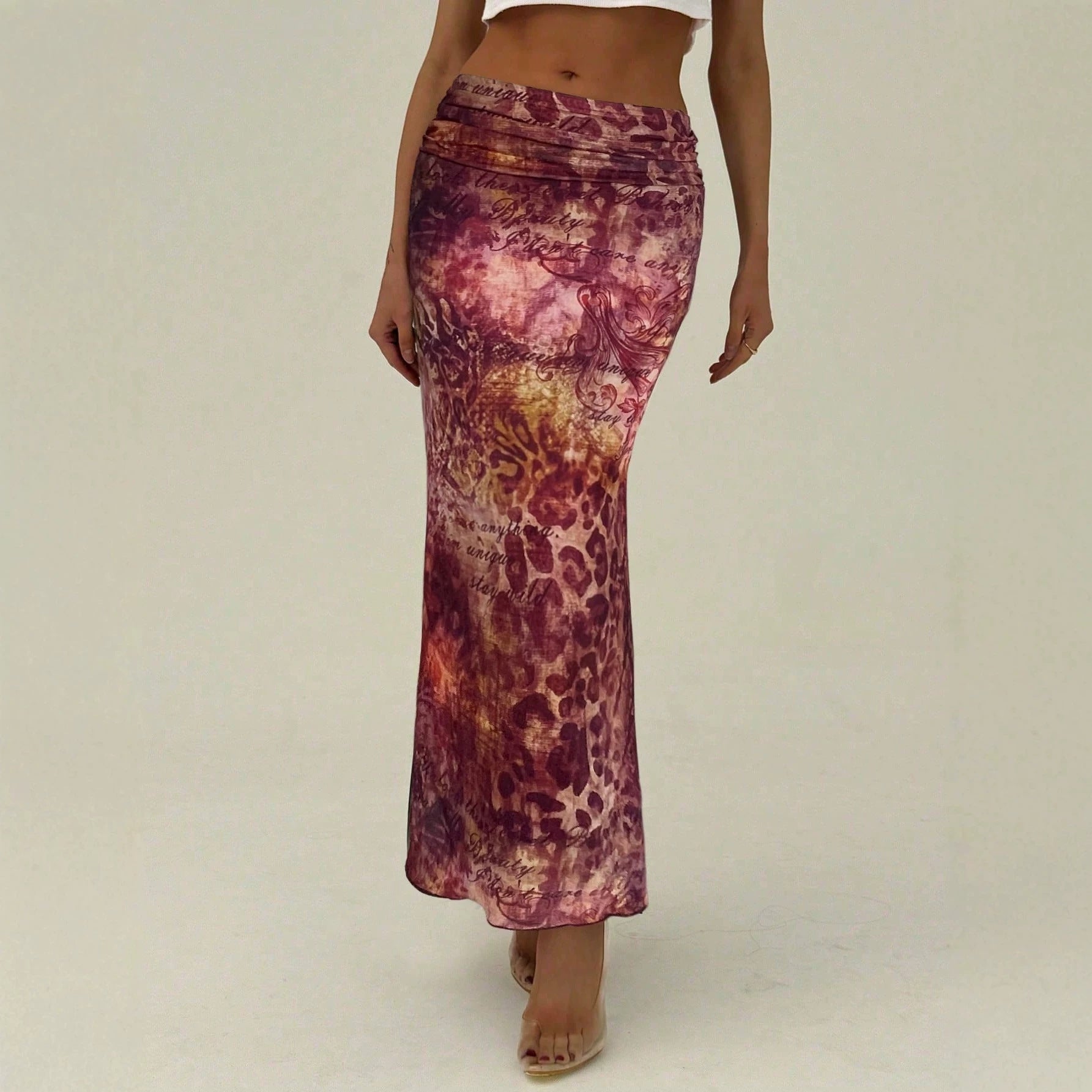 Jupe maxi femme étroite avec taille froncée et imprimé intégral R&B