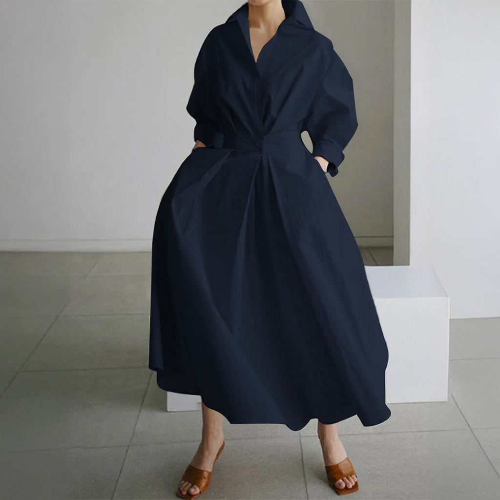 Robe chemise cintrée pour femmes avec col carré, manches mi-longues, poches latérales et jupe évasée Echo Archiv