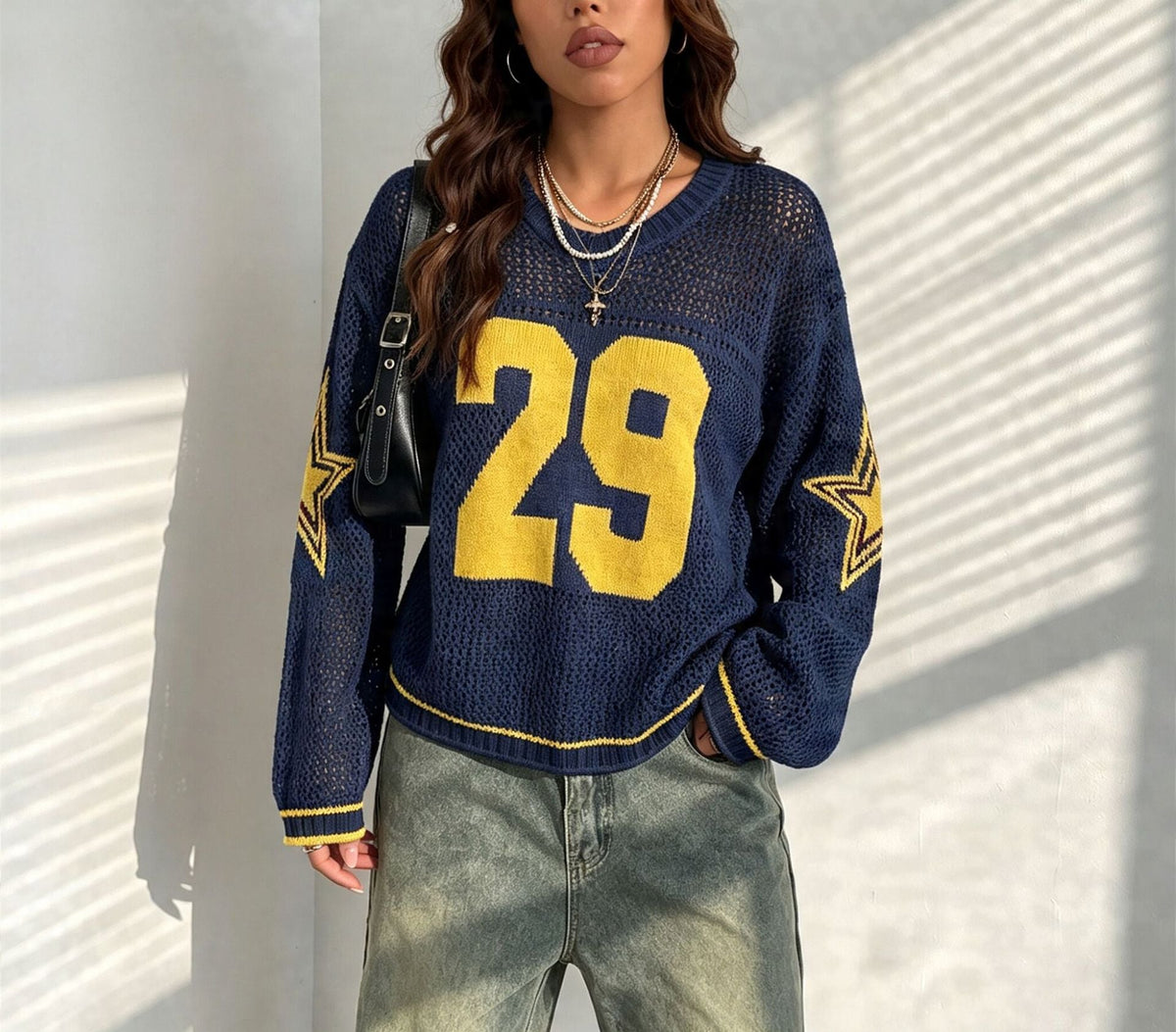 Pull cropped en maille oversize pour femmes avec décolleté en V Echoarchiv
