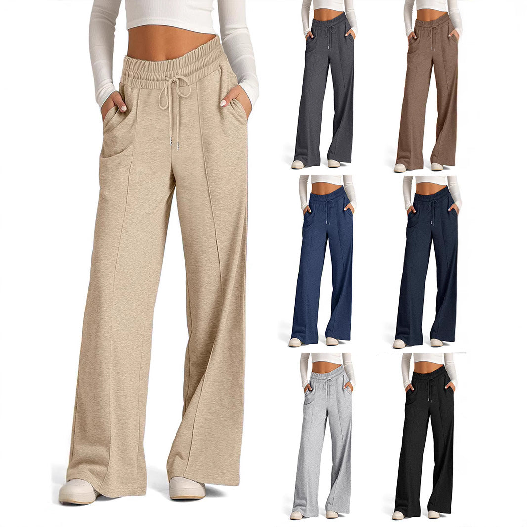 Pantalon large taille haute pour femmes avec cordon de serrage, poches latérales et couture avant Echoarchiv
