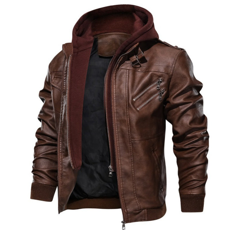 Veste en cuir pour hommes avec capuche, look vintage de biker et plusieurs poches zippées Echo Archiv