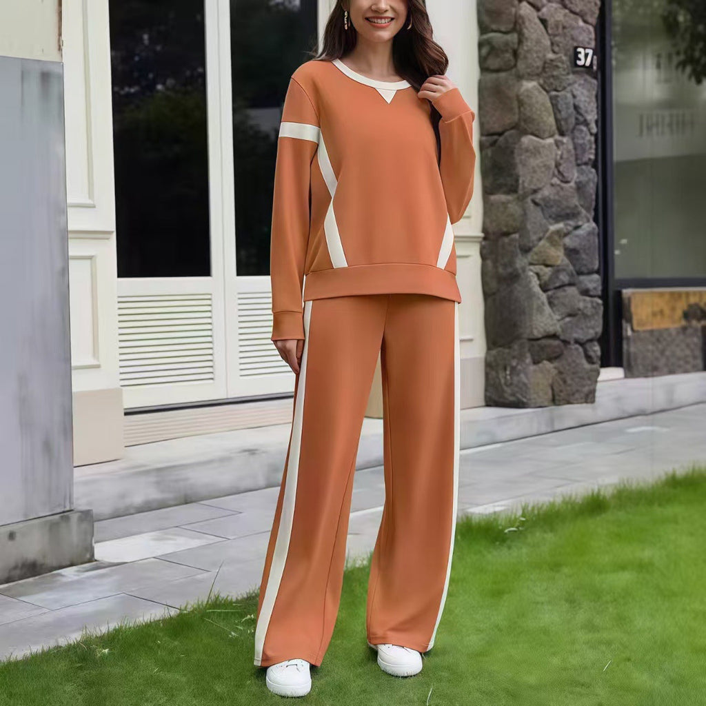 Ensemble lounge pour femmes en jersey doux avec jambes larges et bandes contrastées
