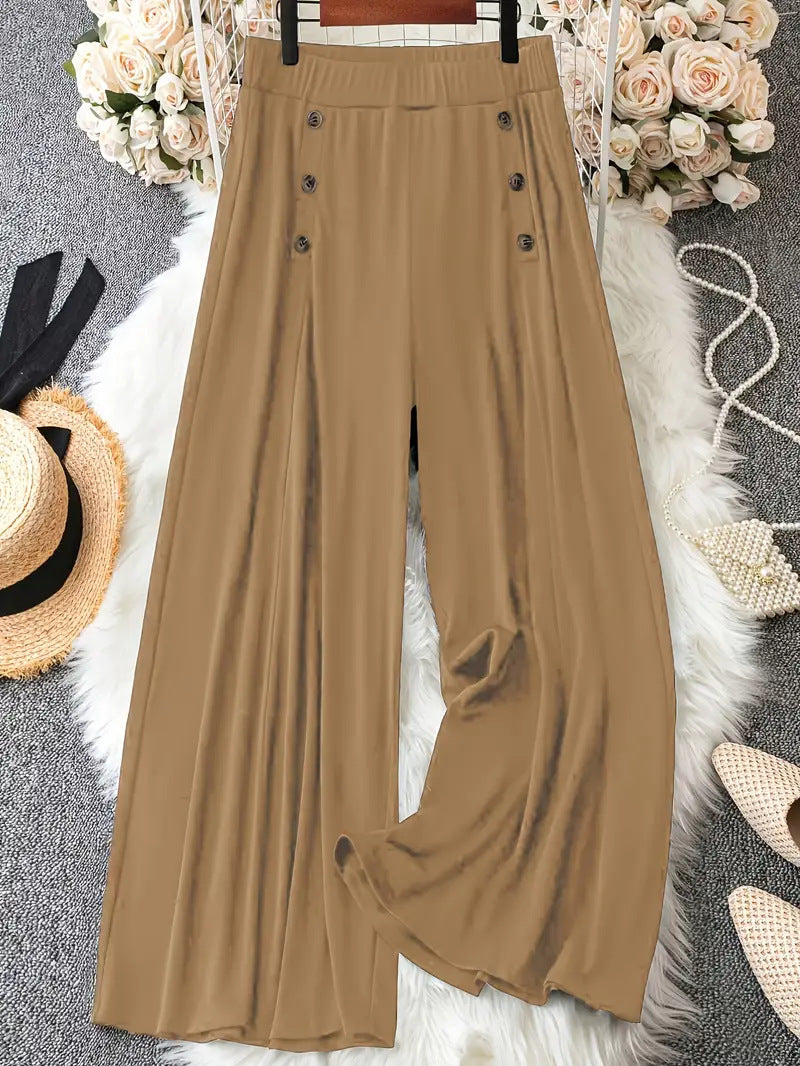 Pantalon Palazzo à Taille Haute et Jambes Amples avec Détails Boutonnés Echoarchiv