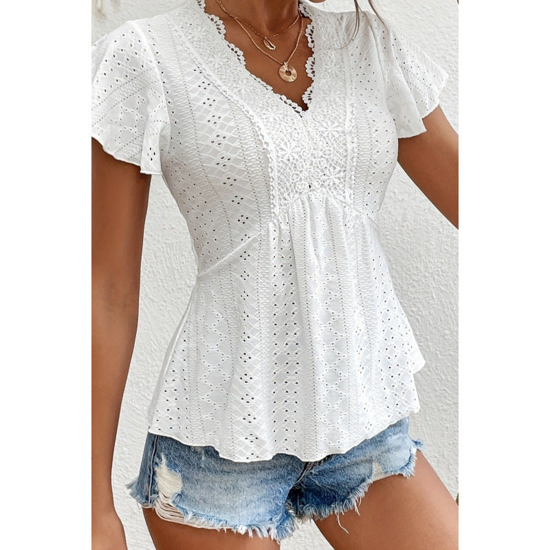 Blouse Femme avec Dentelle Ajourée et Manches Volantes Heidi-Mode