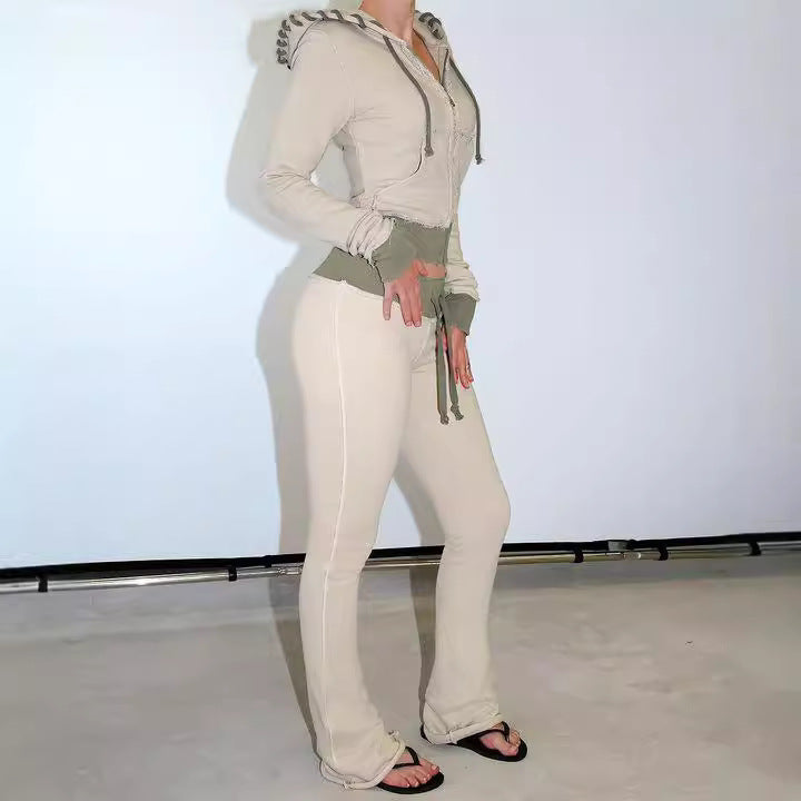 Pantalon lounge évasé en jersey taille haute pour femmes avec cordon de serrage, ceinture confortable et poches latérales Echo Archiv
