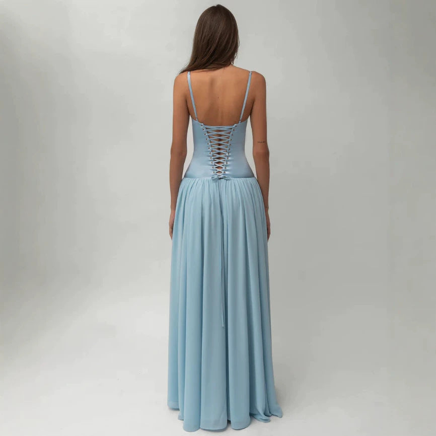 Robe de soirée bustier modelante pour femmes avec construction de corsage préformée et jupe en chiffon évasée R&B