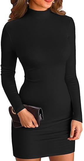 Robe mini ajustée à col roulé en jersey stretch pour femmes