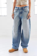 Jeans baggy taille basse pour femmes avec panneaux aux genoux et coupe décontractée Echo Archiv