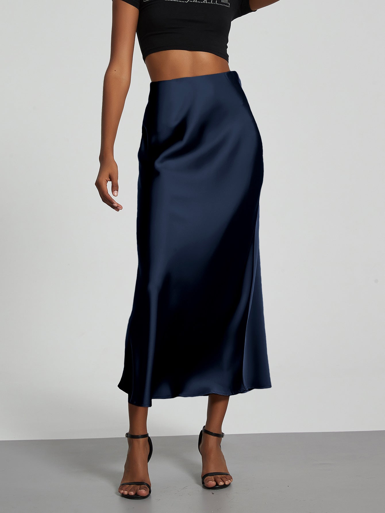 Jupe en Satin Stretch Élégante pour Femmes avec Taille Haute et Coupe Flottante R&B