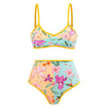 Bikini taille haute pour femmes avec motif floral et détail contrastant R&B