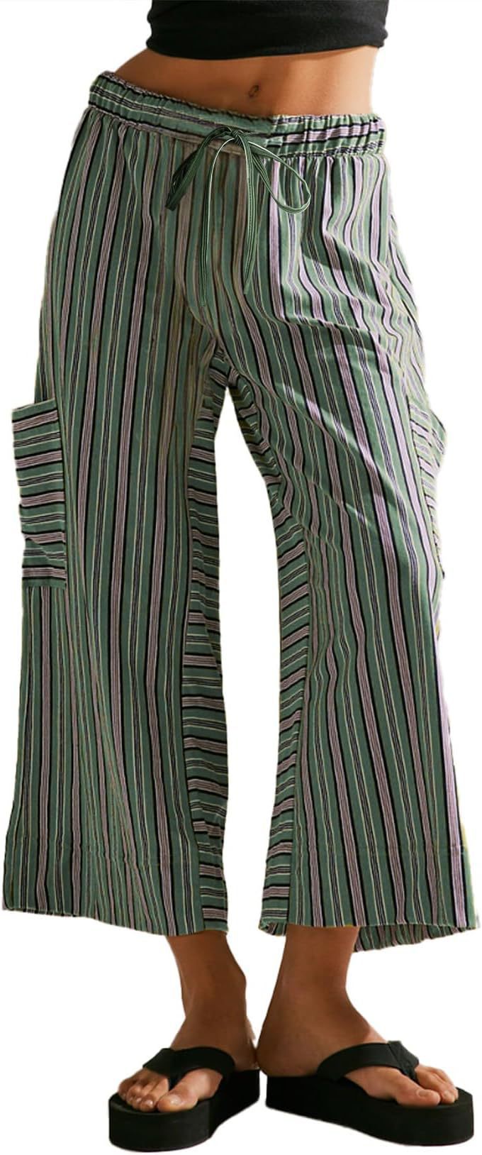 Pantalon de jogging large à rayures pour femmes avec cordon de serrage et poches latérales Echoarchiv