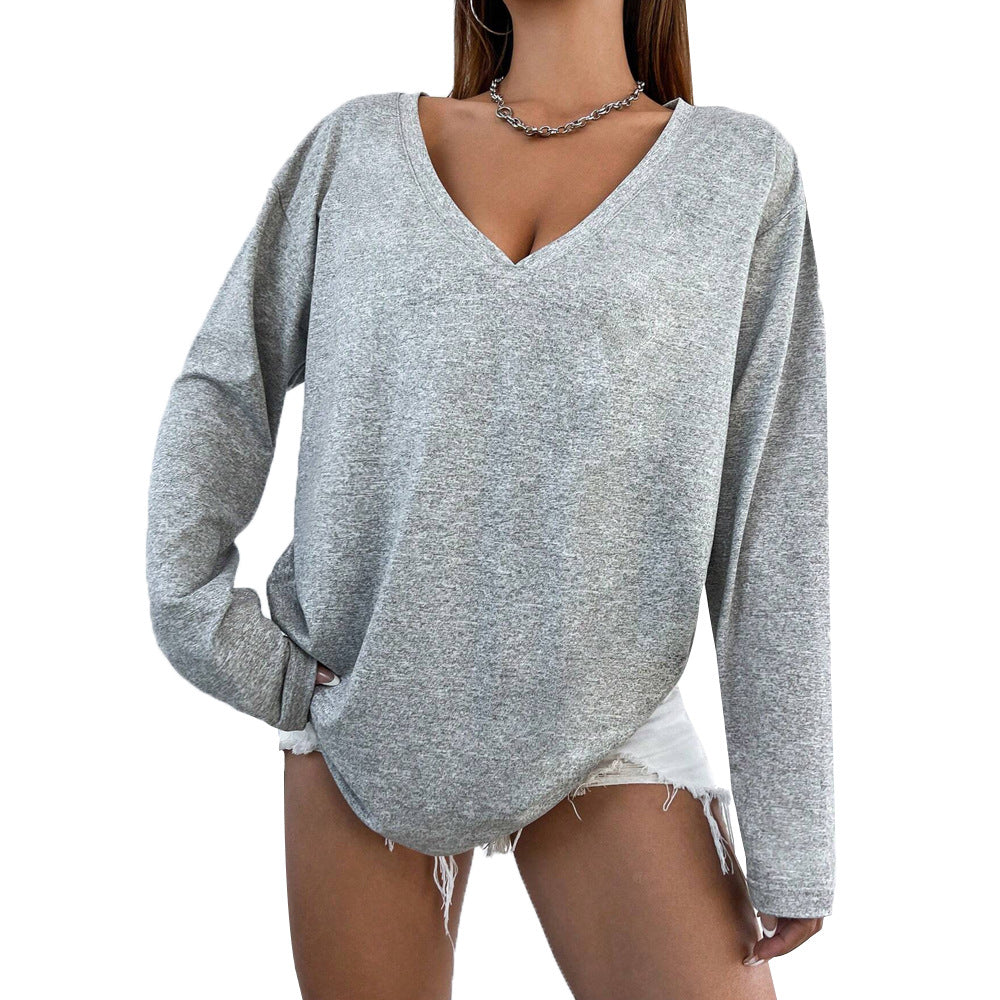 Pull long à col en V oversized pour femmes en jersey doux Echo Archive