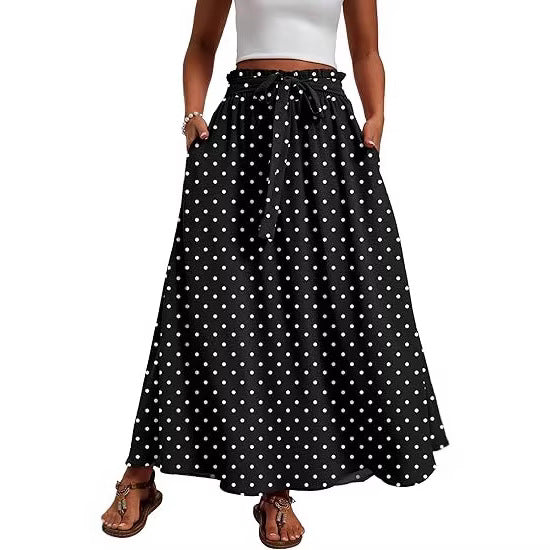 Jupe Maxi Femme avec Ceinture Taille Paperbag, Ceinture à Nouer et Poches Latérales Echoarchiv