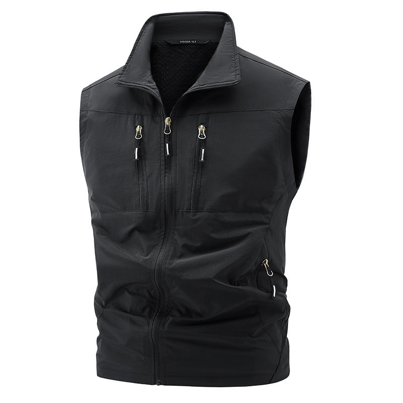 Gilet technique multifonctionnel pour hommes avec col montant, quatre poches zippées dissimulées et doublure en mesh respirant Echo Archiv