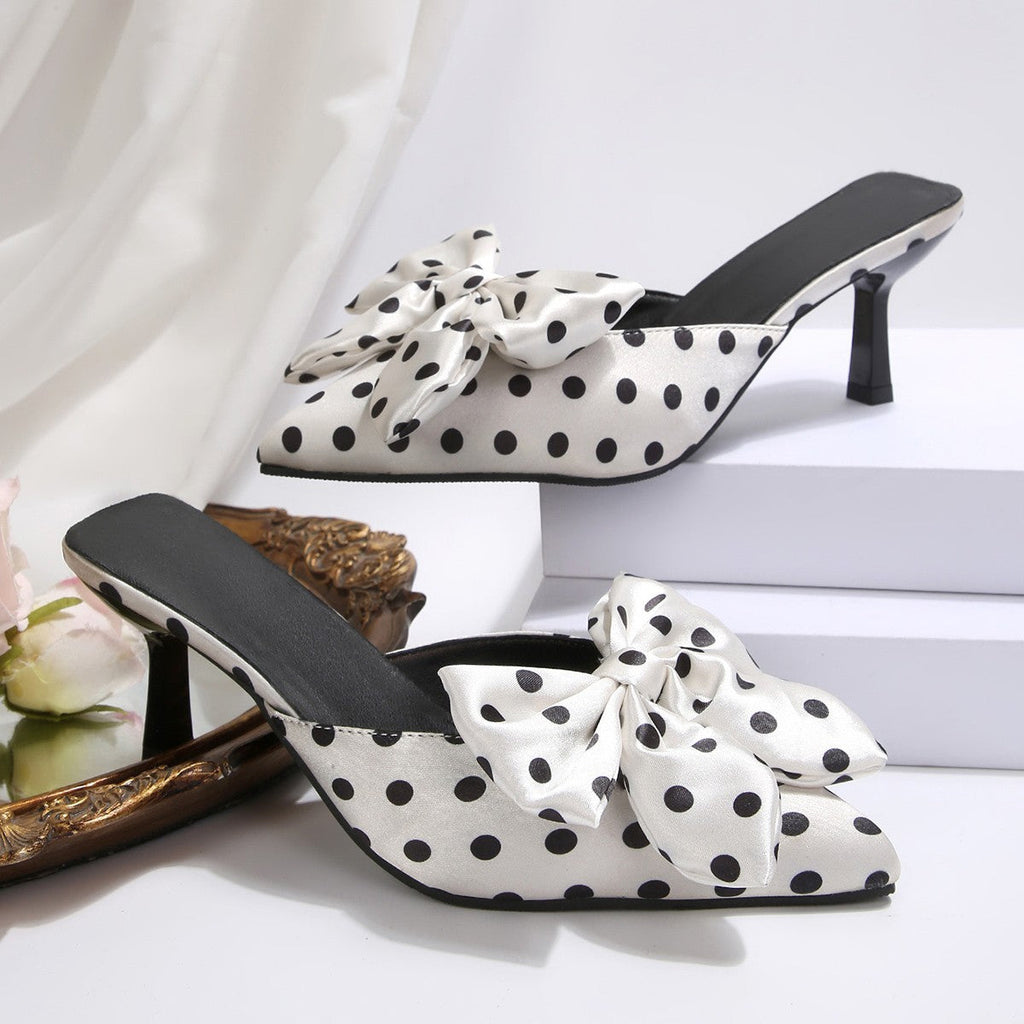 Mules pour femmes avec application de nœud élégant et design à pois tendance R&B