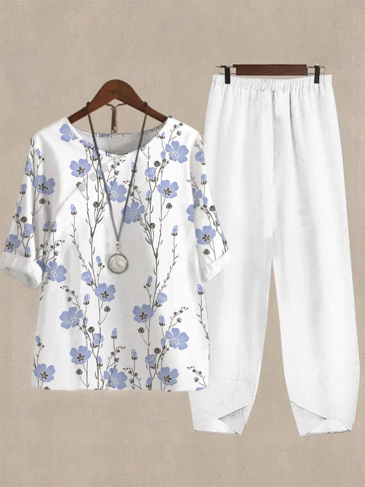 Haut de loisirs pour femmes avec motif floral et pantalon confortable R&B