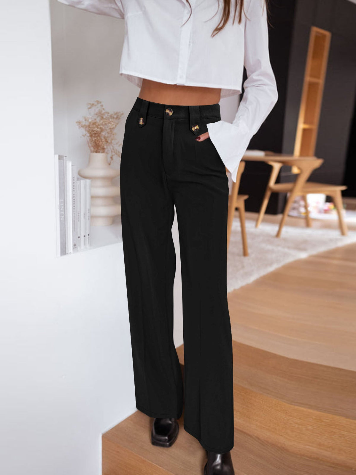 Pantalon palazzo taille haute pour femmes avec pli marqué, fausses boutonnières et poches passepoilées Echoarchiv