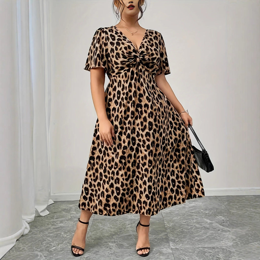 Robe maxi femme avec design noué raffiné et motif animal moderne R&B
