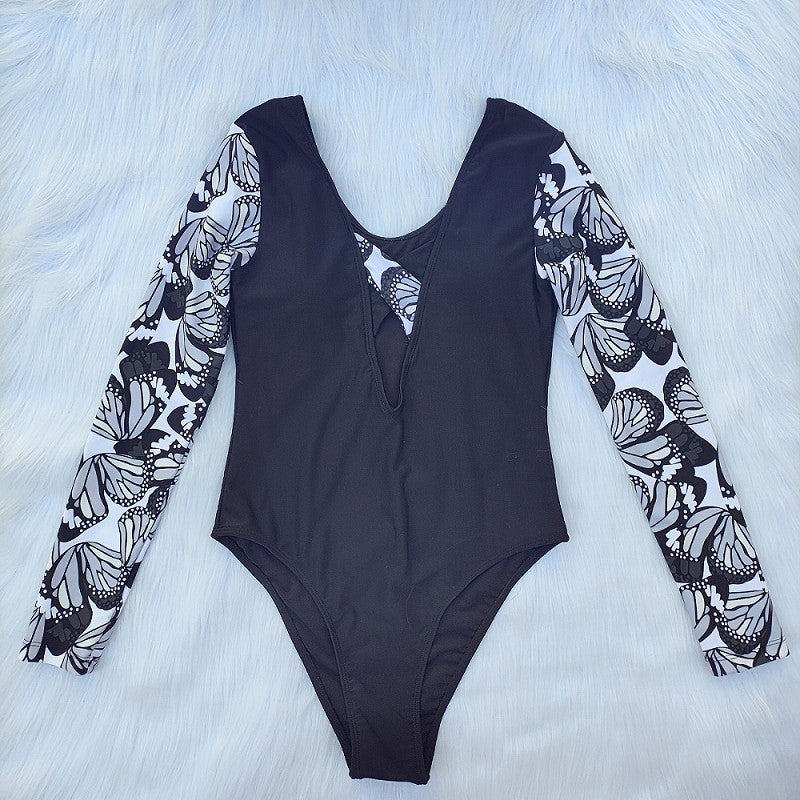 Maillot de bain à manches longues pour femmes avec design de papillon à la mode R&B