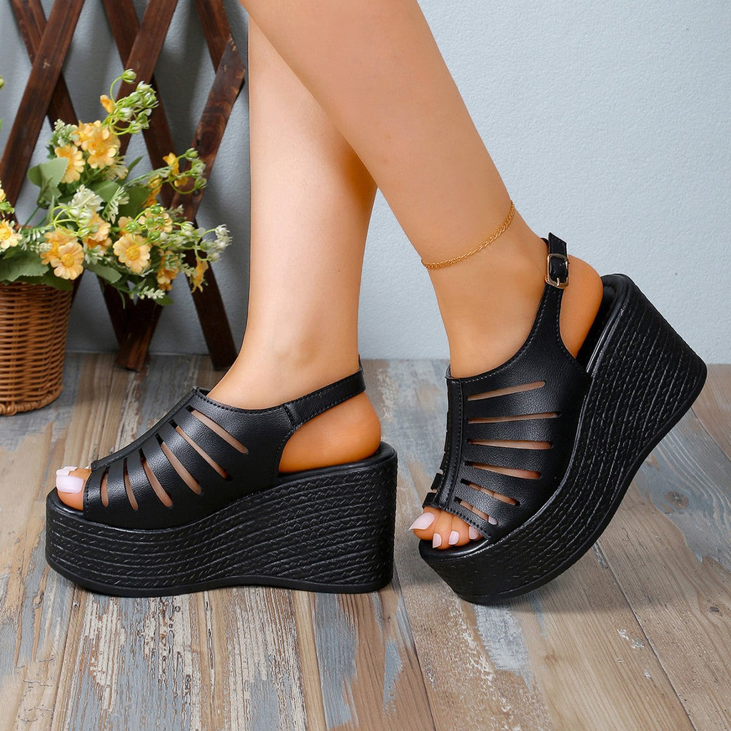 Mules à talon compensé pour femmes avec un design découpé décoratif et semelle antidérapante R&B