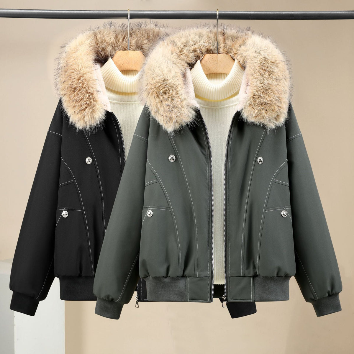 Veste bomber thermique pour femmes, courte, avec col en fausse fourrure amovible, col montant et bords côtelés Echo Archiv