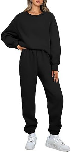 Ensemble de loungewear Relaxed pour femmes avec sweat-shirt oversize à col rond et pantalon de jogging taille haute ajusté en French Terry Echo Archiv