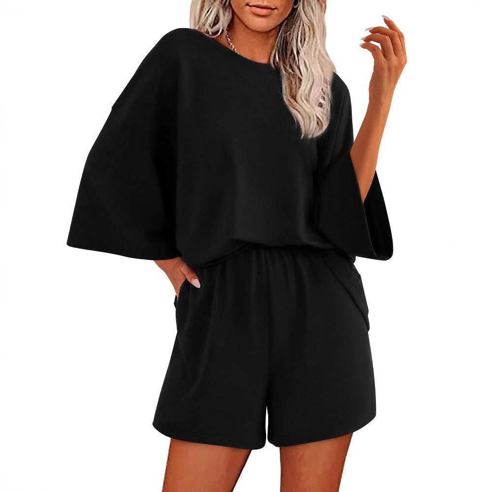 Ensemble de Haut à Manches Courtes Oversized et Shorts à Taille Élastique pour Femmes Echoarchiv