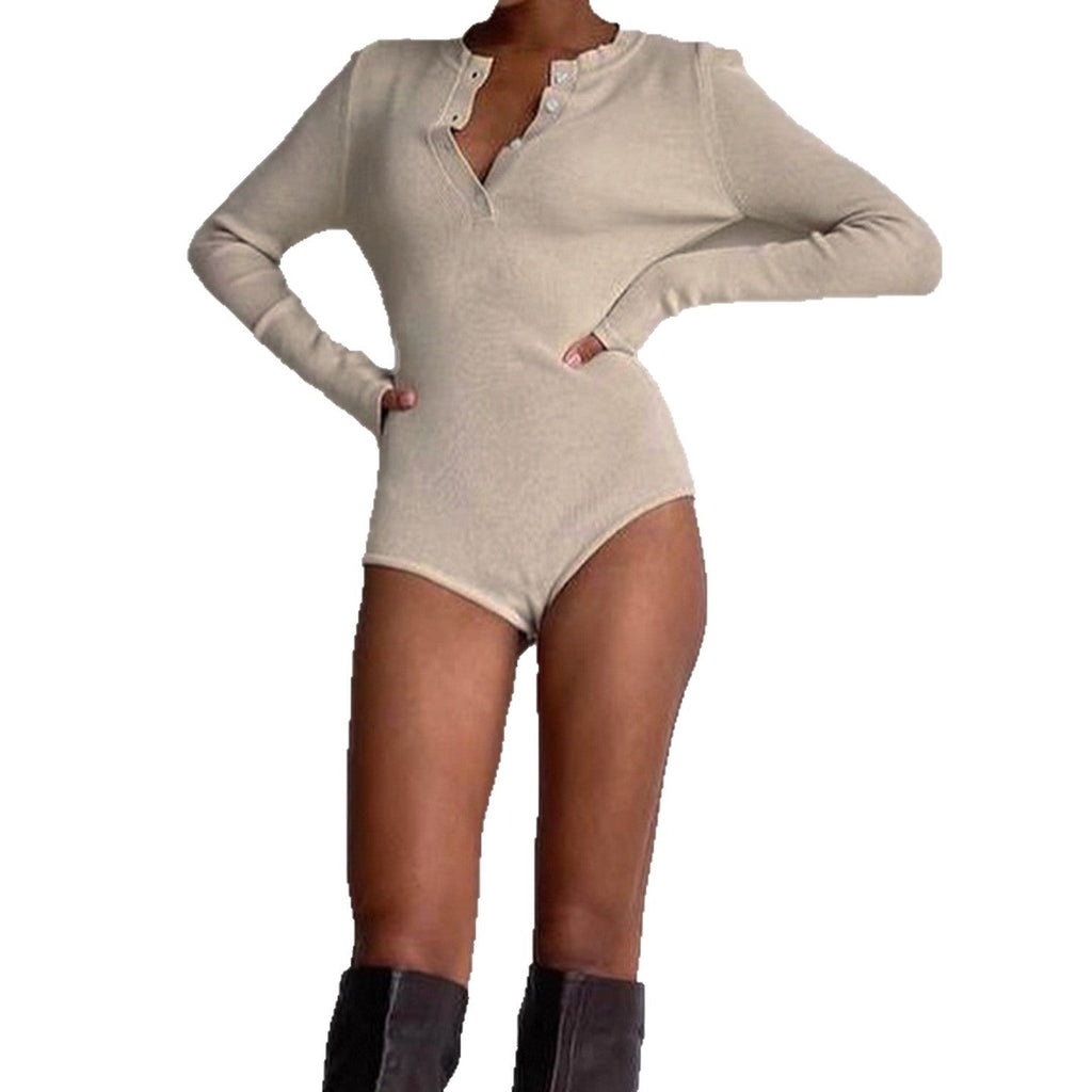Body à manches longues pour femmes avec patte de boutonnage et texture côtelée R&B