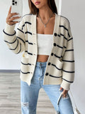 Cardigan en tricot oversize pour femmes avec bord côtes, poches plaquées et fermeture à boutons