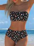 Bikini bandeau pour femme avec motif floral et taille haute R&B