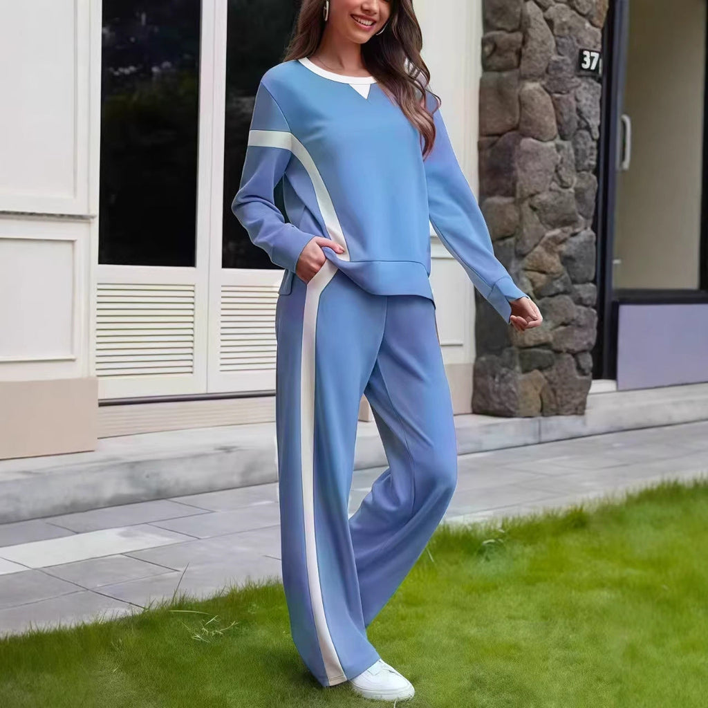 Ensemble lounge pour femmes en jersey doux avec jambes larges et bandes contrastées